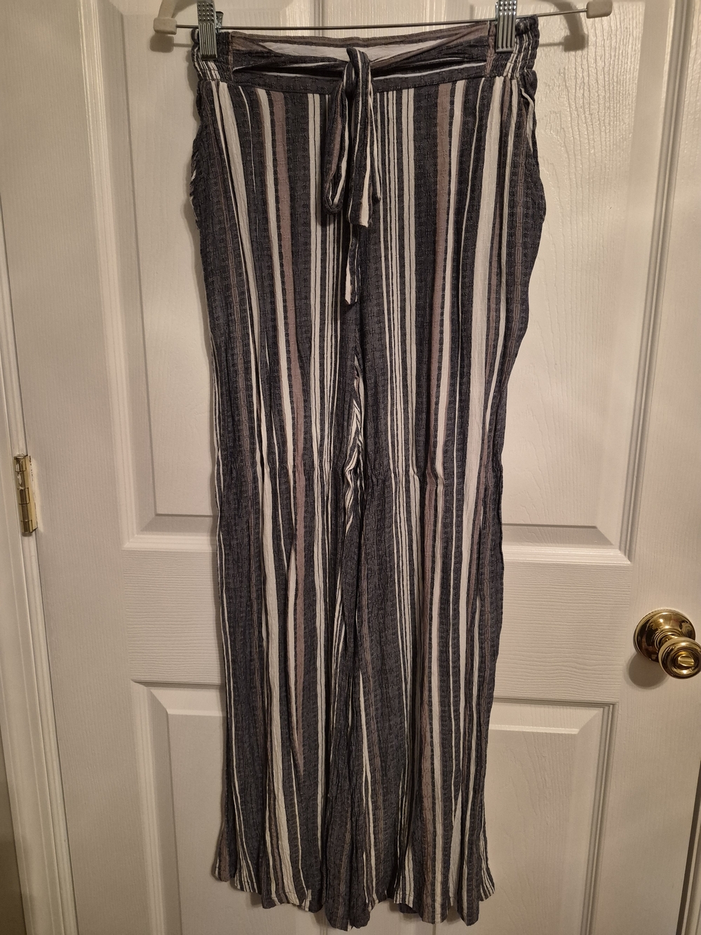 Angie Vertical Stripe Wide-Leg Tie-Waist Pants - Black & White